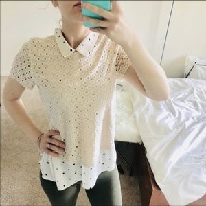 Elle two in one polka dot collared cream top